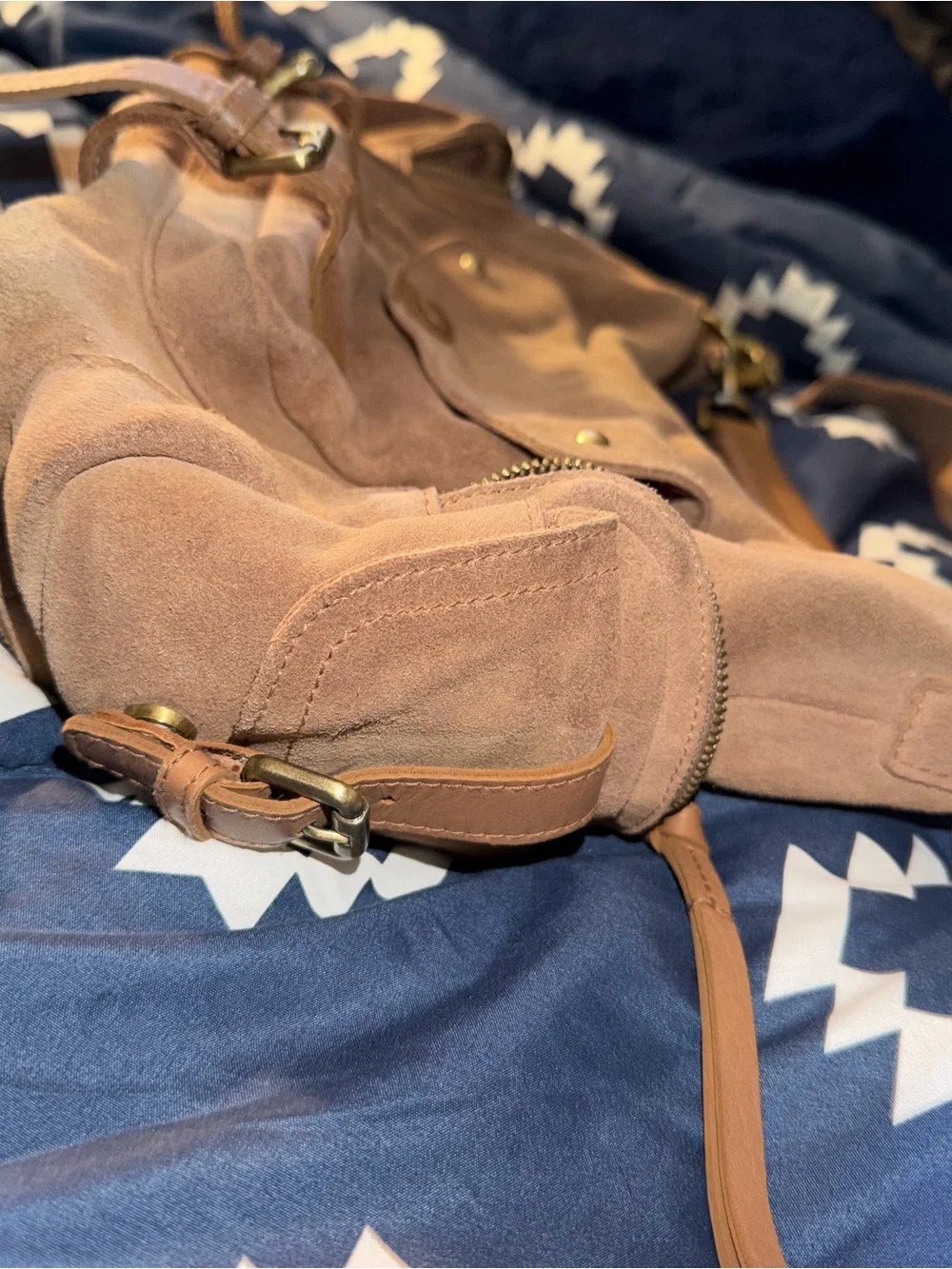 Free People Tan Suede Satchel with Buckle Accents